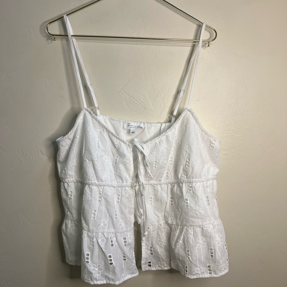 Kirious LA‎ 100% Cotton White Eyelet Tiered Tie-Front Camisole